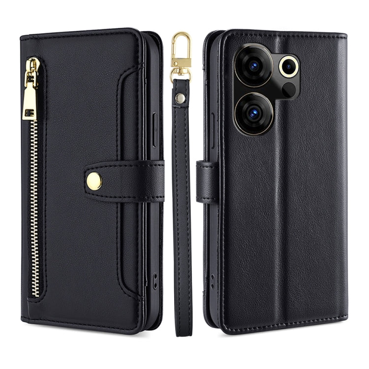 拉鏈錢夾綿羊紋多功能手機皮套 含長肩帶繩+短腕帶繩, For Tecno Spark 30 4G, For Tecno Pova 6 Neo 5G, For Tecno Camon 30 Premier 5G, For Tecno Camon 30 Pro 5G, For Tecno Camon 30, For Tecno Pova 5 Pro, For Tecno Pova Neo 3, For Tecno Camon 20 Premier 5G