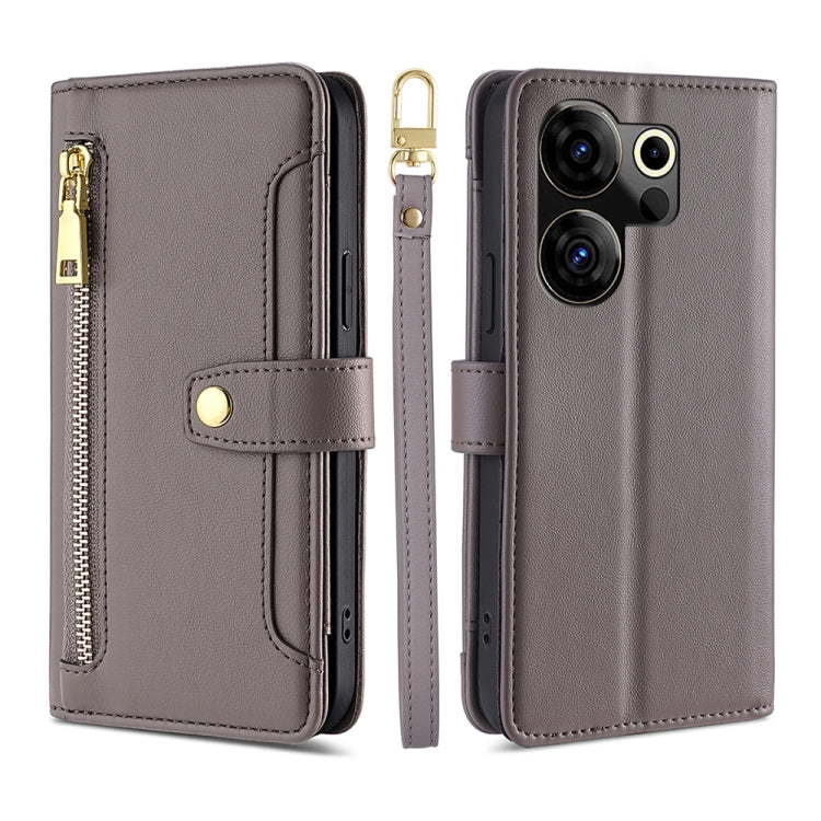 拉鏈錢夾綿羊紋多功能手機皮套 含長肩帶繩+短腕帶繩, For Tecno Spark 30 4G, For Tecno Pova 6 Neo 5G, For Tecno Camon 30 Premier 5G, For Tecno Camon 30 Pro 5G, For Tecno Camon 30, For Tecno Pova 5 Pro, For Tecno Pova Neo 3, For Tecno Camon 20 Premier 5G