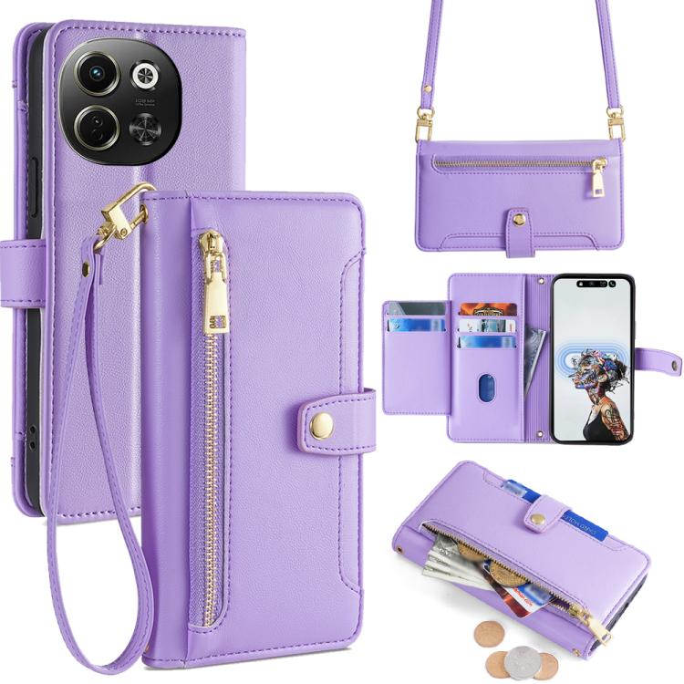 拉鏈錢夾綿羊紋多功能手機皮套 含長肩帶繩+短腕帶繩, For Tecno Spark 30 4G, For Tecno Pova 6 Neo 5G, For Tecno Camon 30 Premier 5G, For Tecno Camon 30 Pro 5G, For Tecno Camon 30, For Tecno Pova 5 Pro, For Tecno Pova Neo 3, For Tecno Camon 20 Premier 5G