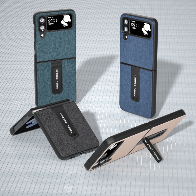 真皮+PC荔枝紋手機保護殼帶支架