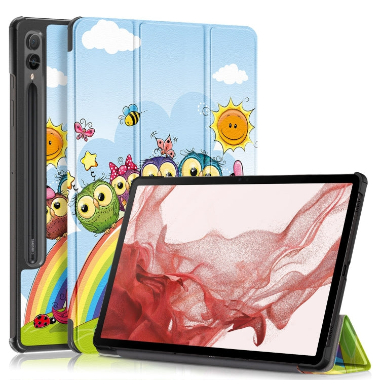 卡斯特紋彩繪三折支架智能休眠平板皮套, For Samsung Galaxy Tab A9 2023, For Samsung Galaxy Tab S9+