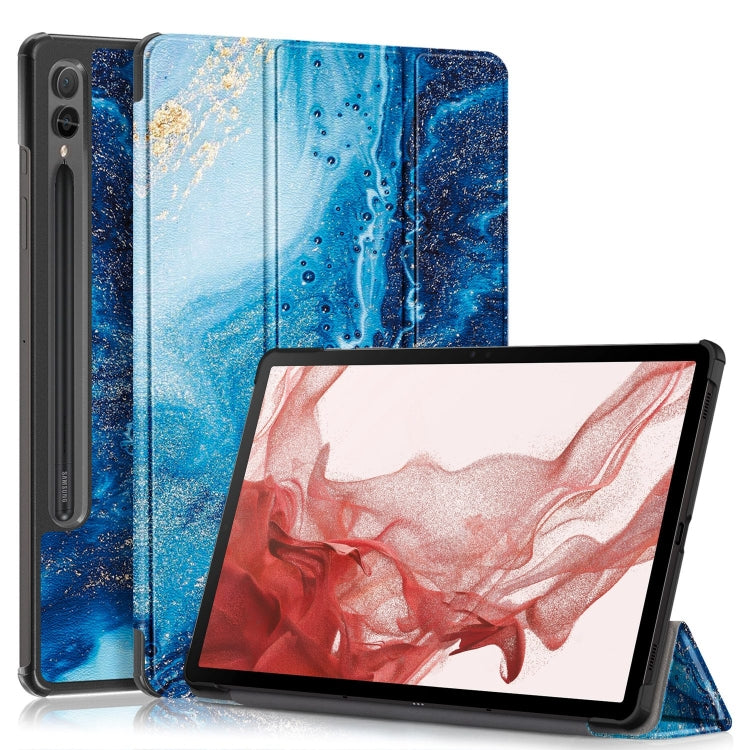 卡斯特紋彩繪三折支架智能休眠平板皮套, For Samsung Galaxy Tab A9 2023, For Samsung Galaxy Tab S9+