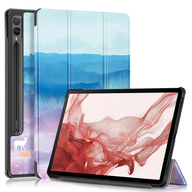 卡斯特紋彩繪三折支架智能休眠平板皮套, For Samsung Galaxy Tab A9 2023, For Samsung Galaxy Tab S9+