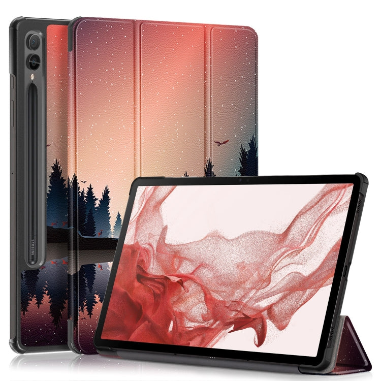 卡斯特紋彩繪三折支架智能休眠平板皮套, For Samsung Galaxy Tab A9 2023, For Samsung Galaxy Tab S9+