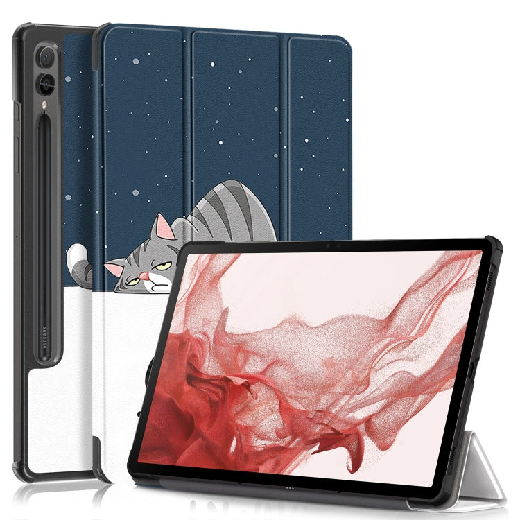 卡斯特紋彩繪三折支架智能休眠平板皮套, For Samsung Galaxy Tab A9 2023, For Samsung Galaxy Tab S9+