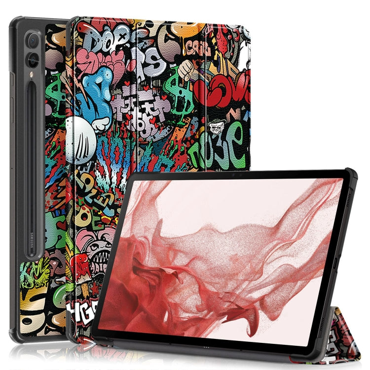 卡斯特紋彩繪三折支架智能休眠平板皮套, For Samsung Galaxy Tab A9 2023, For Samsung Galaxy Tab S9+