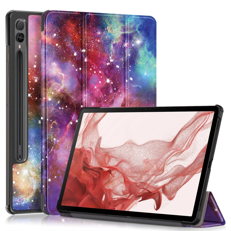 卡斯特紋彩繪三折支架智能休眠平板皮套, For Samsung Galaxy Tab A9 2023, For Samsung Galaxy Tab S9+