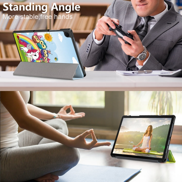 卡斯特紋彩繪三折支架智能休眠平板皮套