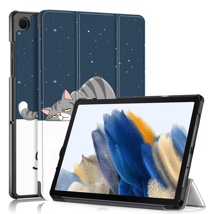 卡斯特紋彩繪三折支架智能休眠平板皮套, For Samsung Galaxy Tab A9 2023, For Samsung Galaxy Tab S9+