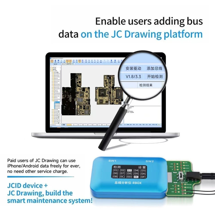 適用於iPhone和Android的JCID Rbox總線分析儀信號故障檢測