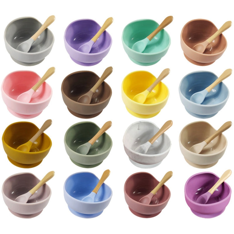兒童硅膠防摔吸盤碗訓練勺輔食碗套裝，顏色隨機發貨