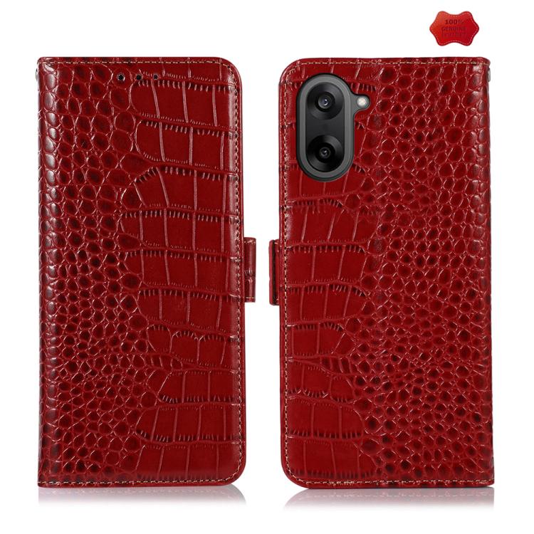 側吸頭層牛皮雙色鱷魚紋手機皮套