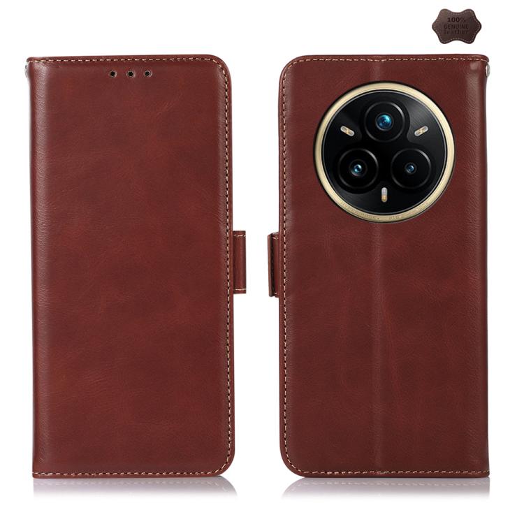 側吸頭層牛皮瘋馬紋RFID防盜刷手機皮套