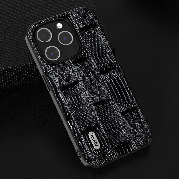 ABEEL真皮麻將紋黑邊手機殼