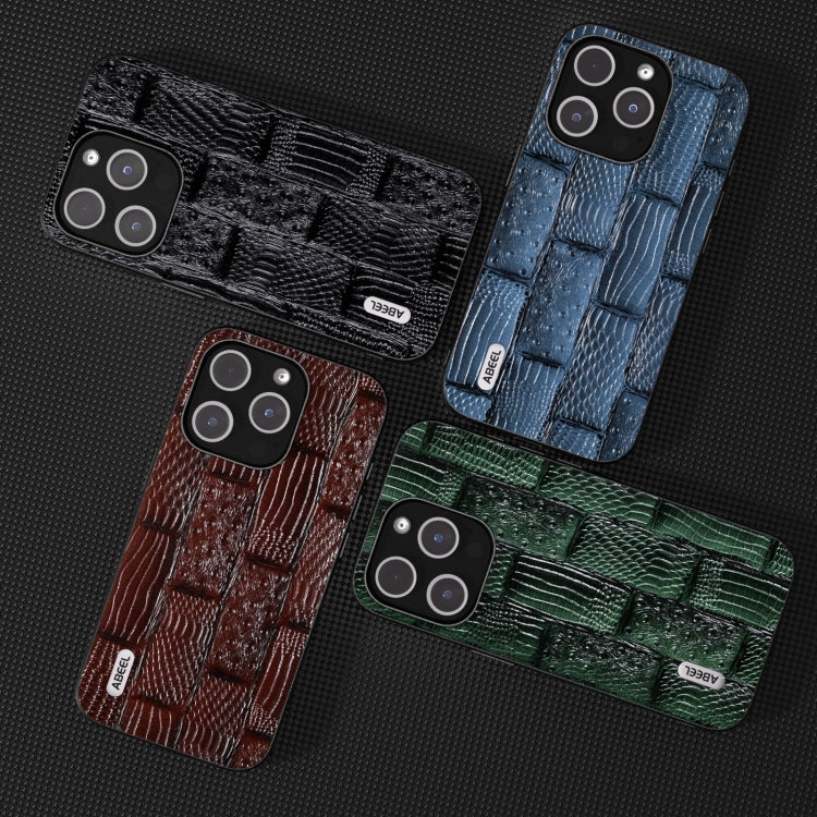 ABEEL真皮麻將紋黑邊手機殼