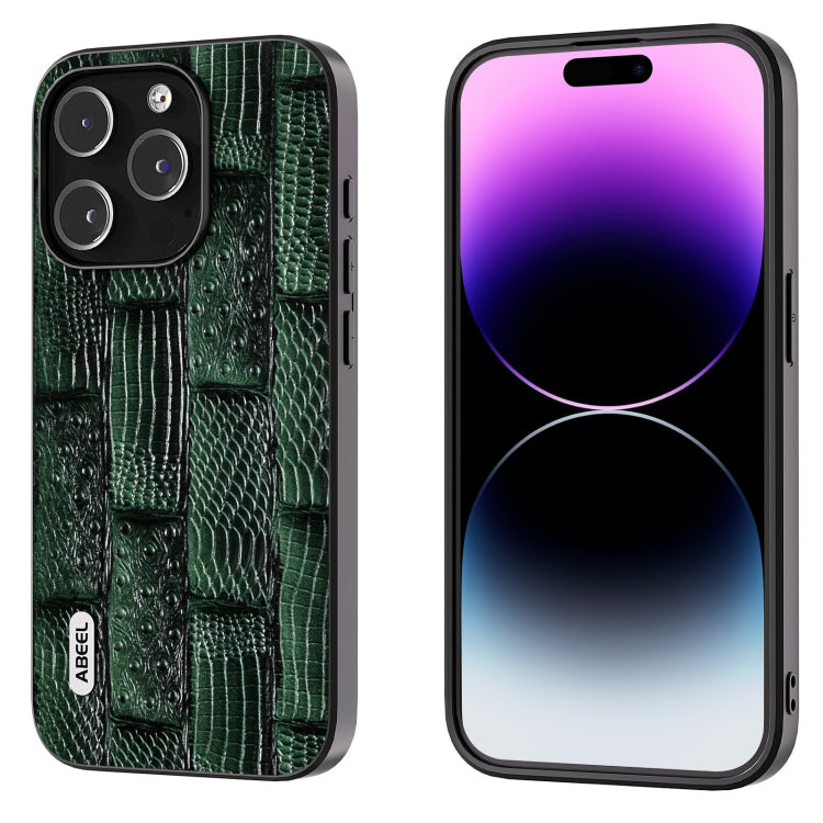 ABEEL真皮麻將紋黑邊手機殼