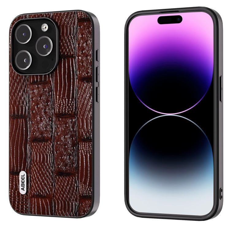 ABEEL真皮麻將紋黑邊手機殼