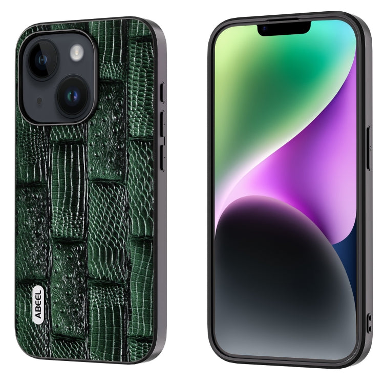 ABEEL真皮麻將紋黑邊手機殼