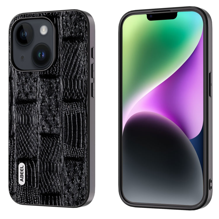 ABEEL真皮麻將紋黑邊手機殼