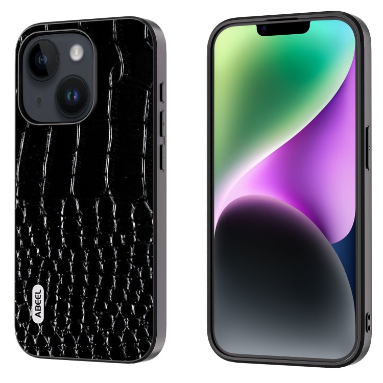 ABEEL真皮雙色鱷魚紋黑邊手機殼