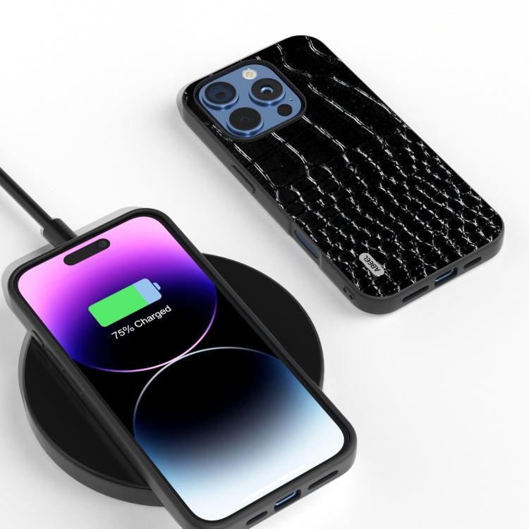 ABEEL真皮雙色鱷魚紋黑邊手機殼