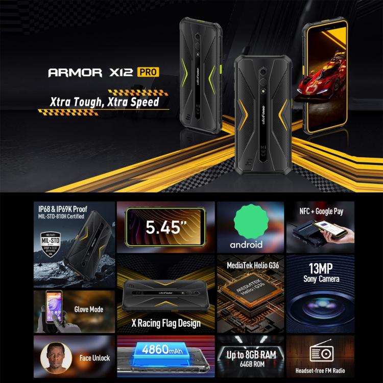 Ulefone Armor X12 Pro，IP68/IP69K三防機  5.45英寸安卓14 Helio G36八核, 網絡：4G, NFC