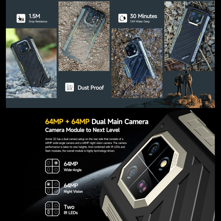 Ulefone Armor 22，IP68/IP69K三防機  6.58英寸安卓13 Helio G96八核, 網絡：4G, NFC, OTG