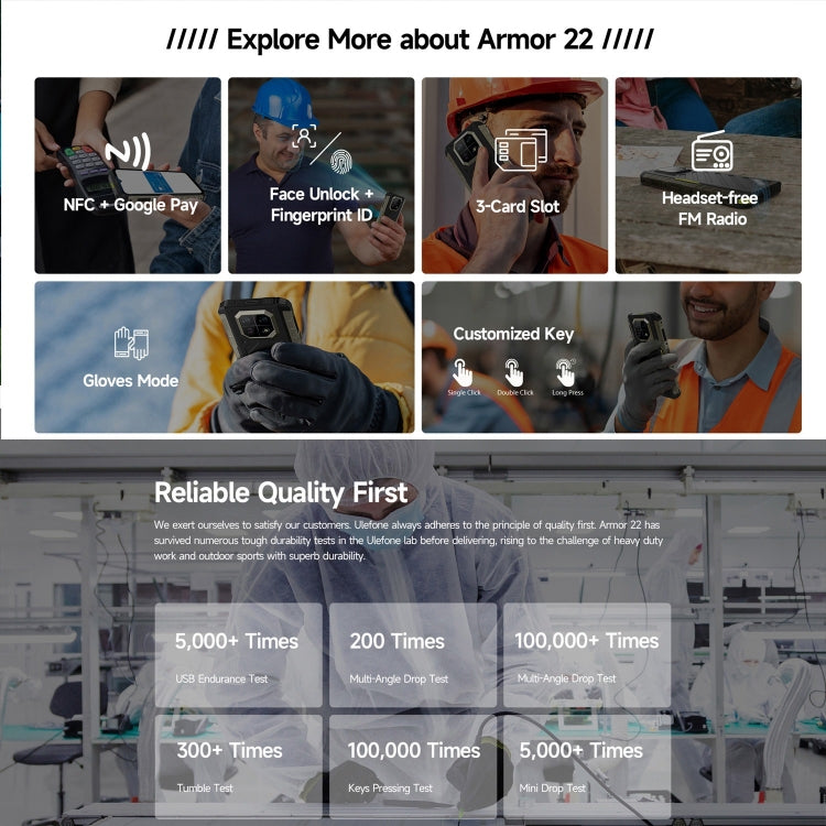 Ulefone Armor 22，IP68/IP69K三防機  6.58英寸安卓13 Helio G96八核, 網絡：4G, NFC, OTG