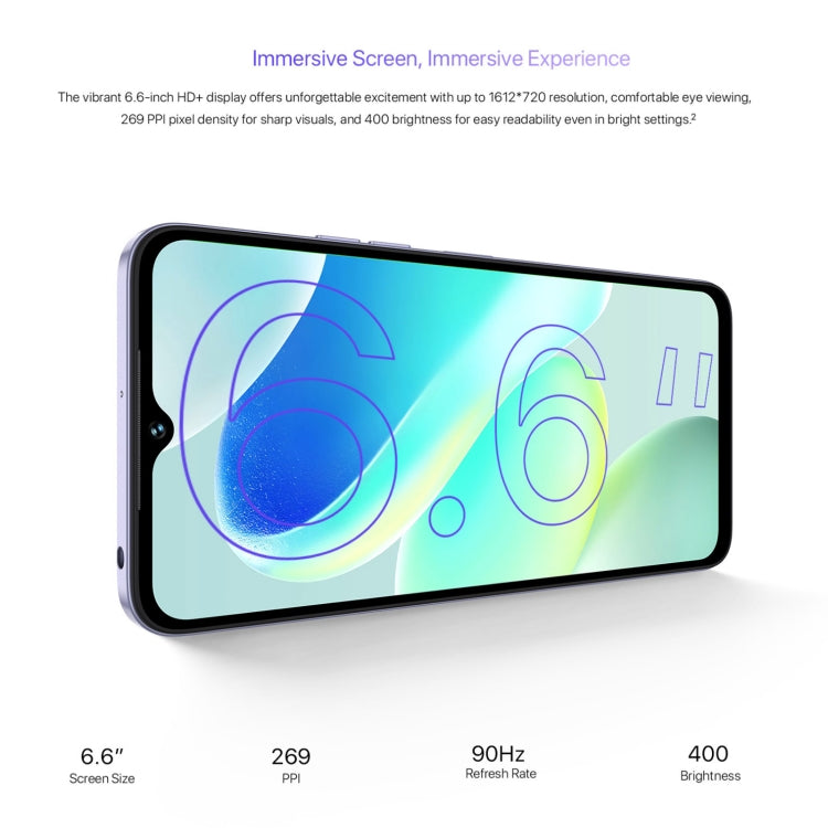 UMIDIGI G5，面部/側鍵指紋識別, 6.6 英寸安卓13紫光展銳T606八核, 網絡：4G, 8GB+128GB
