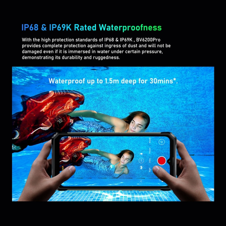 Blackview BV6200 Pro，IP68/IP69K三防機  6.56英寸安卓14 MediaTek Helio P35八核, 網絡：4G, OTG, NFC
