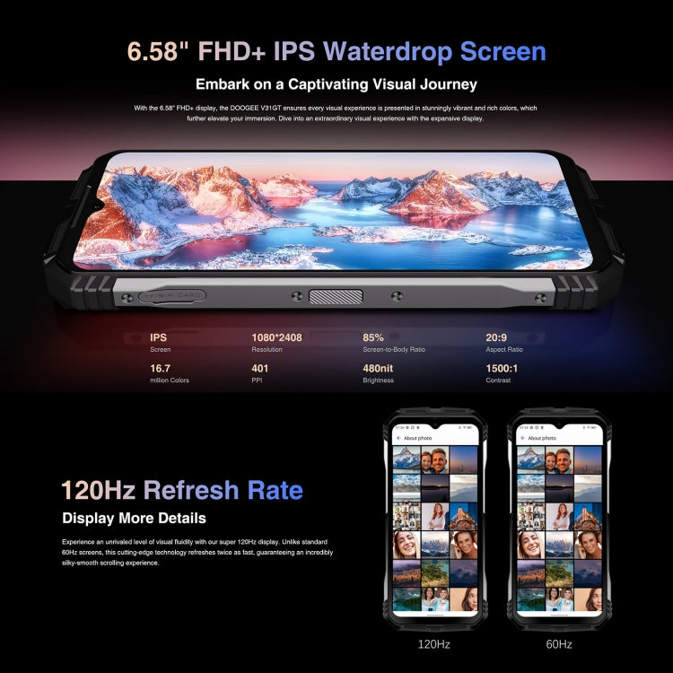 DOOGEE V31GT，熱像儀 三防機  6.58英寸安卓13 天璣1080八核, 網絡：5G, OTG, NFC 支持Google Pay, 12GB+256GB