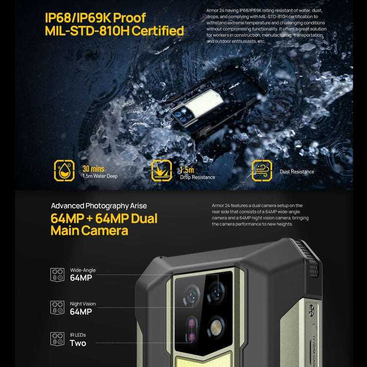 Ulefone Armor 24，三防機  6.78英寸安卓14 Helio G96八核, 網絡：4G, NFC