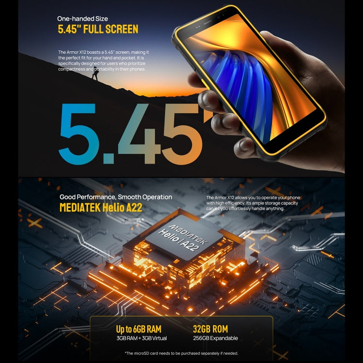 Ulefone Armor X12，三防機  5.45英寸安卓13 Go Helio A22 四核, 網絡：4G, NFC