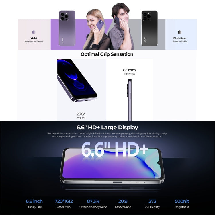 HOTWAV Note 13 Pro，6.6寸安卓13, UniSOC UMS9230 T606八核, 4G網絡 OTG