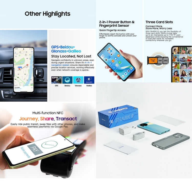 Blackview SHARK 8，指紋解鎖, 6.78英寸安卓13 MTK6789 Helio G99八核,  OTG, 4G網絡