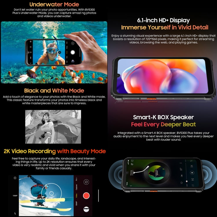 Blackview BV5300 Plus，IP68/IP69K三防機  6.1英寸安卓13 MediaTek Helio G72八核, 網絡：4G, OTG