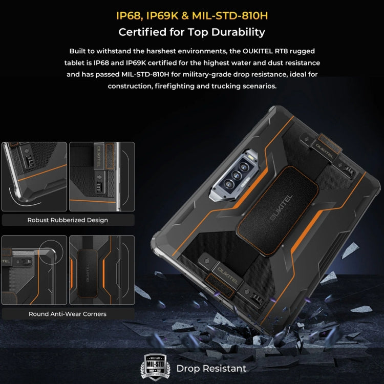 OUKITEL RT8 11英寸IP68/IP69K三防平板，安卓13 聯發科Helio G99四核 支持雙卡，4G網絡，歐規