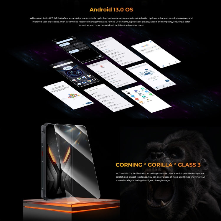 HOTWAV W11三防機，6.6英寸安卓13 MT8788八核, 網絡：4G, OTG，帶錄音通話, 6GB+256GB