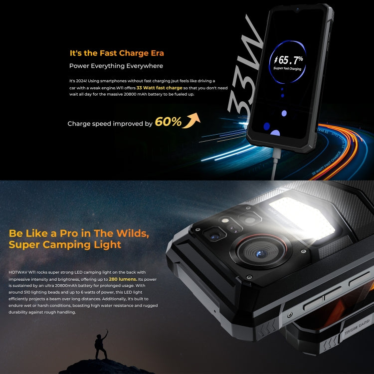 HOTWAV W11三防機，6.6英寸安卓13 MT8788八核, 網絡：4G, OTG，帶錄音通話, 6GB+256GB