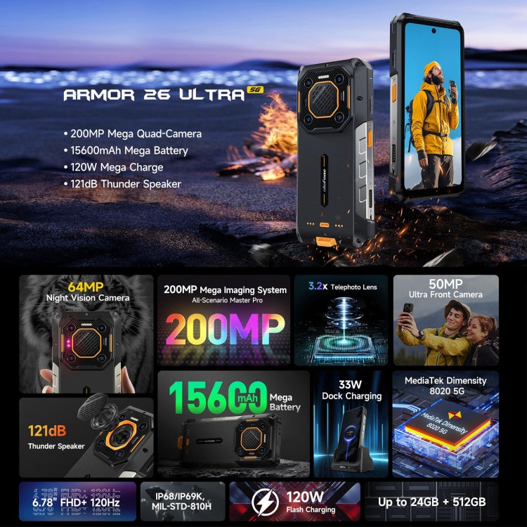 Ulefone Armor 26 Ultra三防機  6.78英寸安卓13 天璣8020八核, 網絡：5G, NFC