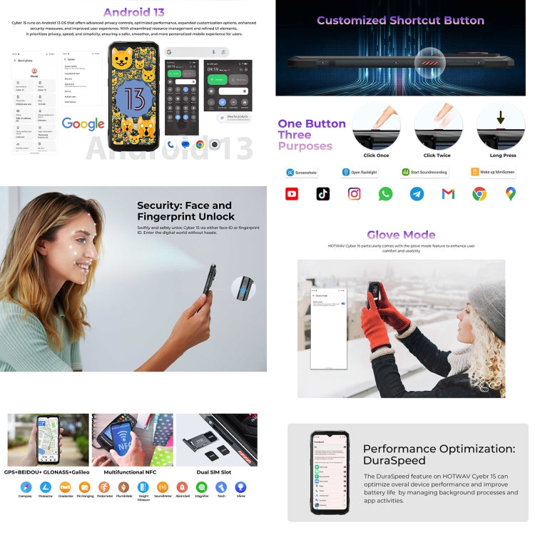 HOTWAV Cyber 15，IP68/IP69K三防機  6.6英寸安卓13 MediaTek MT6789 Helio G99八核, 網絡：4G, NFC, OTG