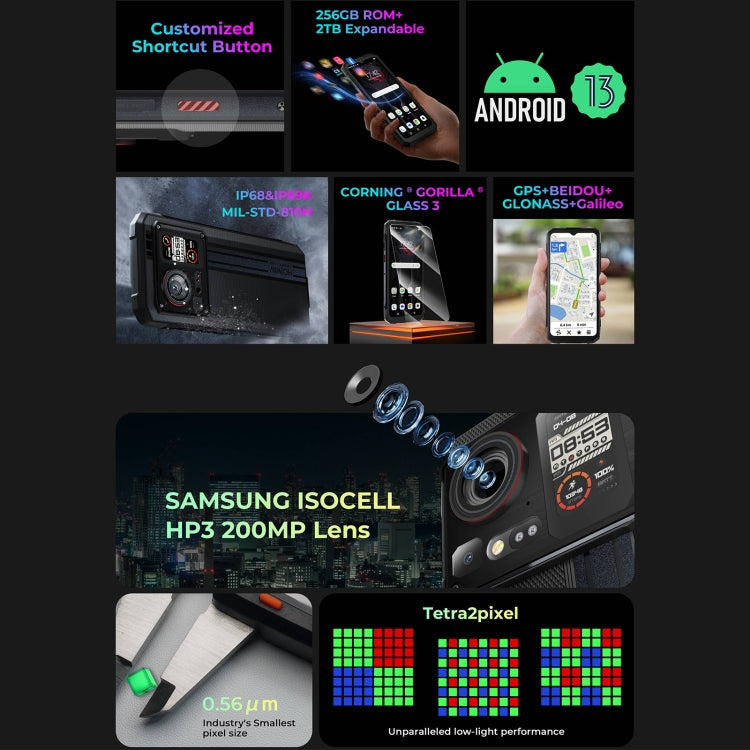 HOTWAV Cyber 15，IP68/IP69K三防機  6.6英寸安卓13 MediaTek MT6789 Helio G99八核, 網絡：4G, NFC, OTG