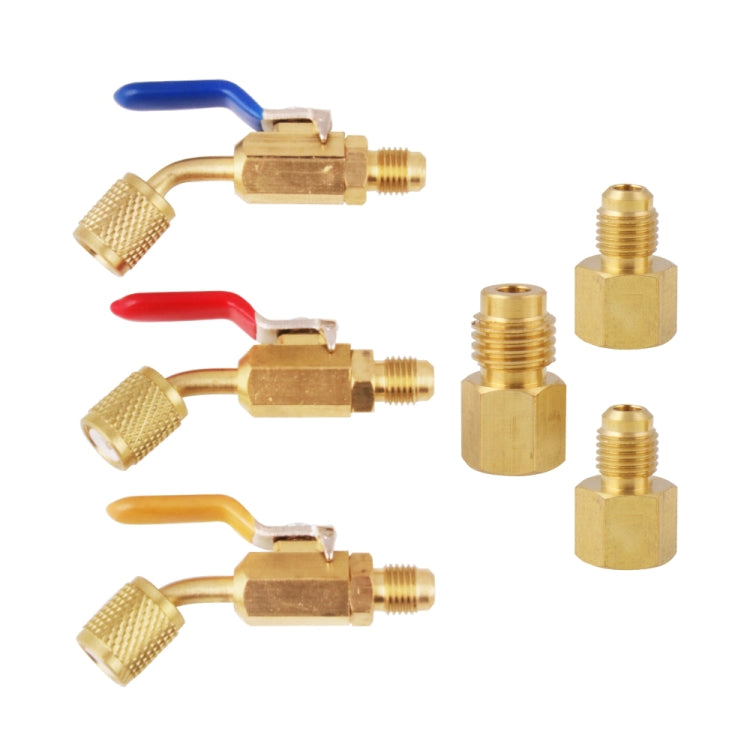 AG001-G 6件套 汽車空調製冷劑彎角緊湊型球閥 用於HVAC / AC空調維護