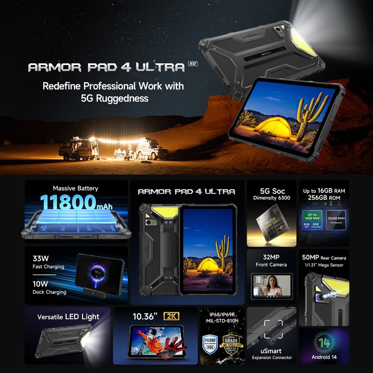 歐樂風 Armor Pad 4 Ultra 三防平板，10.36英寸安卓14 聯科發天璣6300八核 5G網絡，歐規