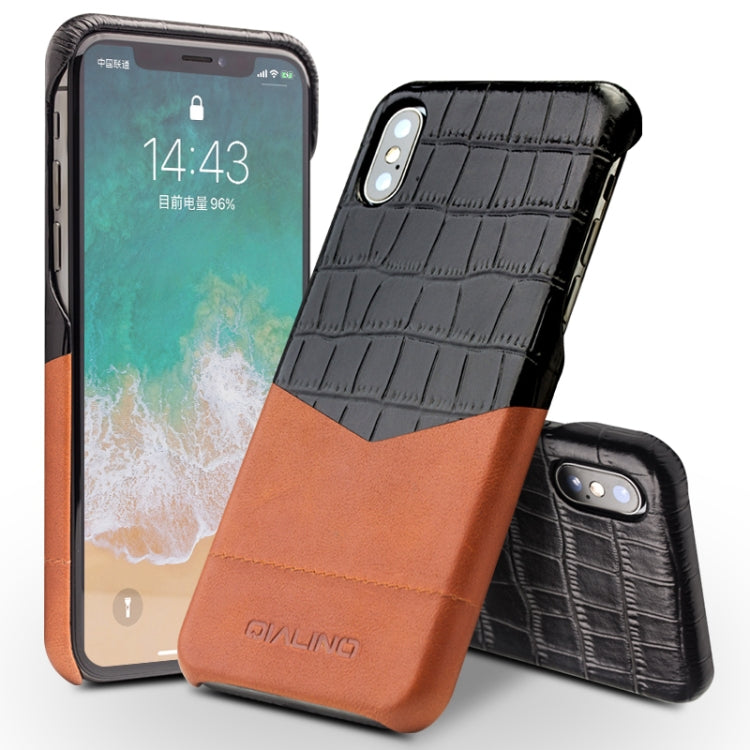 適用於iPhone X / XS QIALINO 鱷魚紋小牛拼皮保護殼