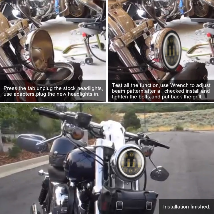 EagleVision DC9-30V 35W 6000K 4000LM 5.75寸圓形6顆LED燈摩托車大燈 帶天使眼 適用於哈雷