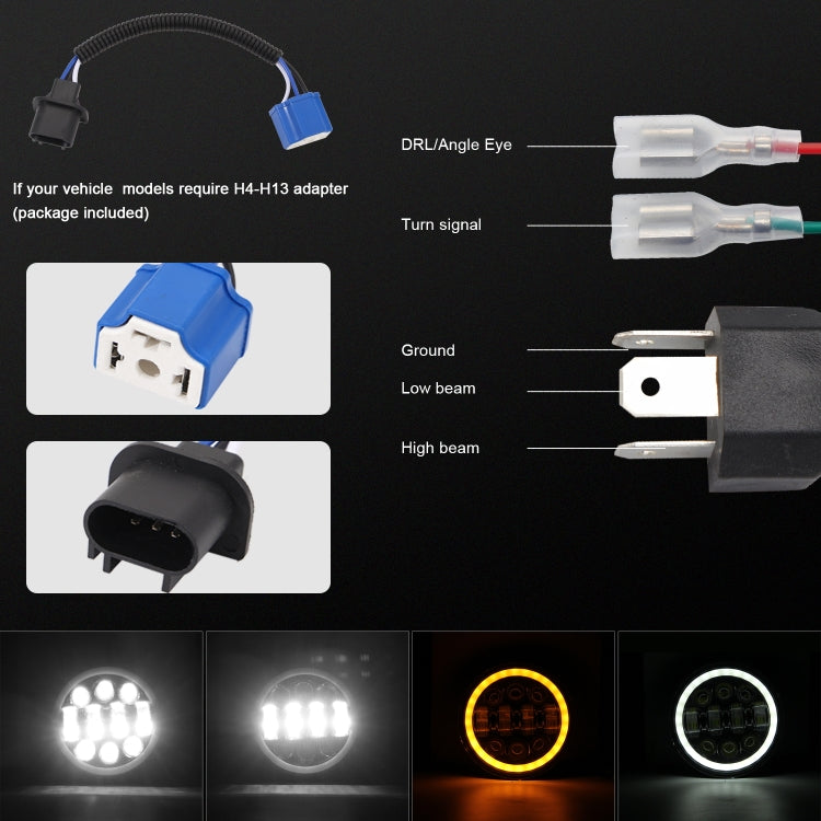 EagleVision DC9-30V 35W 6000K 4000LM 5.75寸圓形6顆LED燈摩托車大燈 帶天使眼 適用於哈雷
