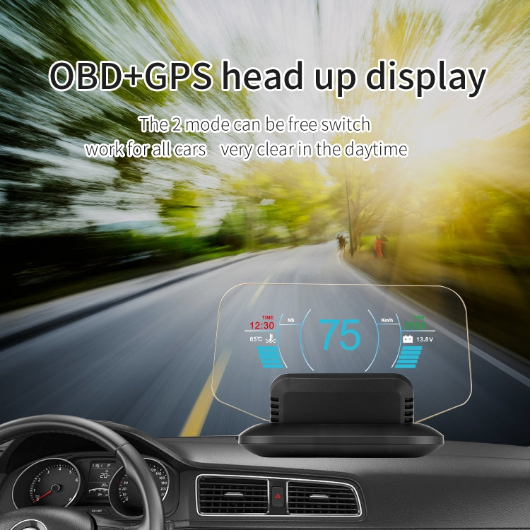 C1 OBD2+GPS模式 汽車HUD抬頭显示器 指南針/速度/水溫/電壓显示器/轉速報警/故障報警