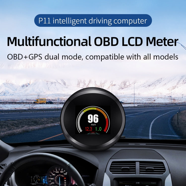 P11 OBD2+GPS模式 汽車HUD抬頭显示器 水溫/車速/電壓/油耗显示 轉速報警
