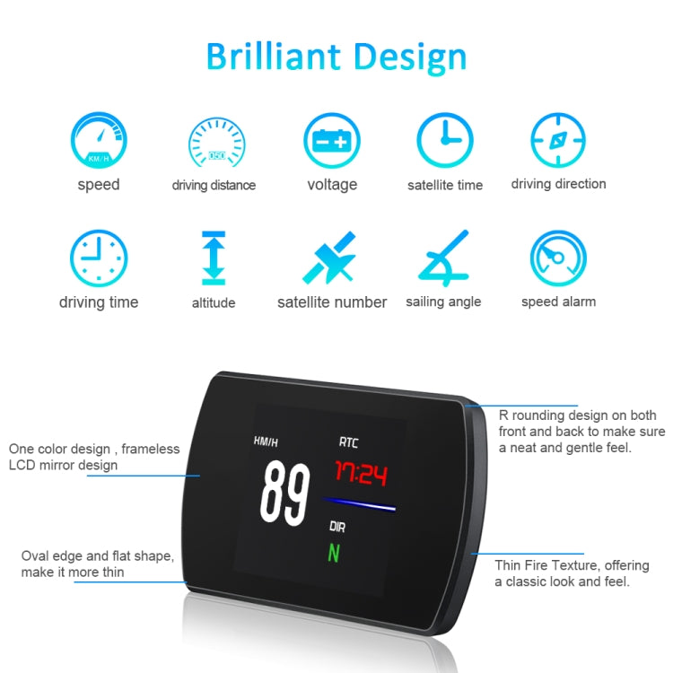 T800 汽車HUD抬頭显示器 GPS車速显示器 速度/電壓報警 海拔高度显示